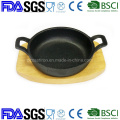 Preseasoned Cast Iron Mini Sizzle Pan with Wooden Base